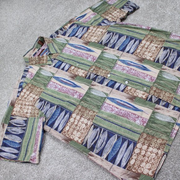 Tori Richard AOP Shirt Mens 2XL XXL Blue/Green Leaves All Over Print Cotton Lawn - Picture 6 of 11